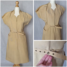 Load image into Gallery viewer, 1950s Yellow Grosgrain Dress With Strong Shoulders
