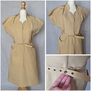 1950s Yellow Grosgrain Dress With Strong Shoulders