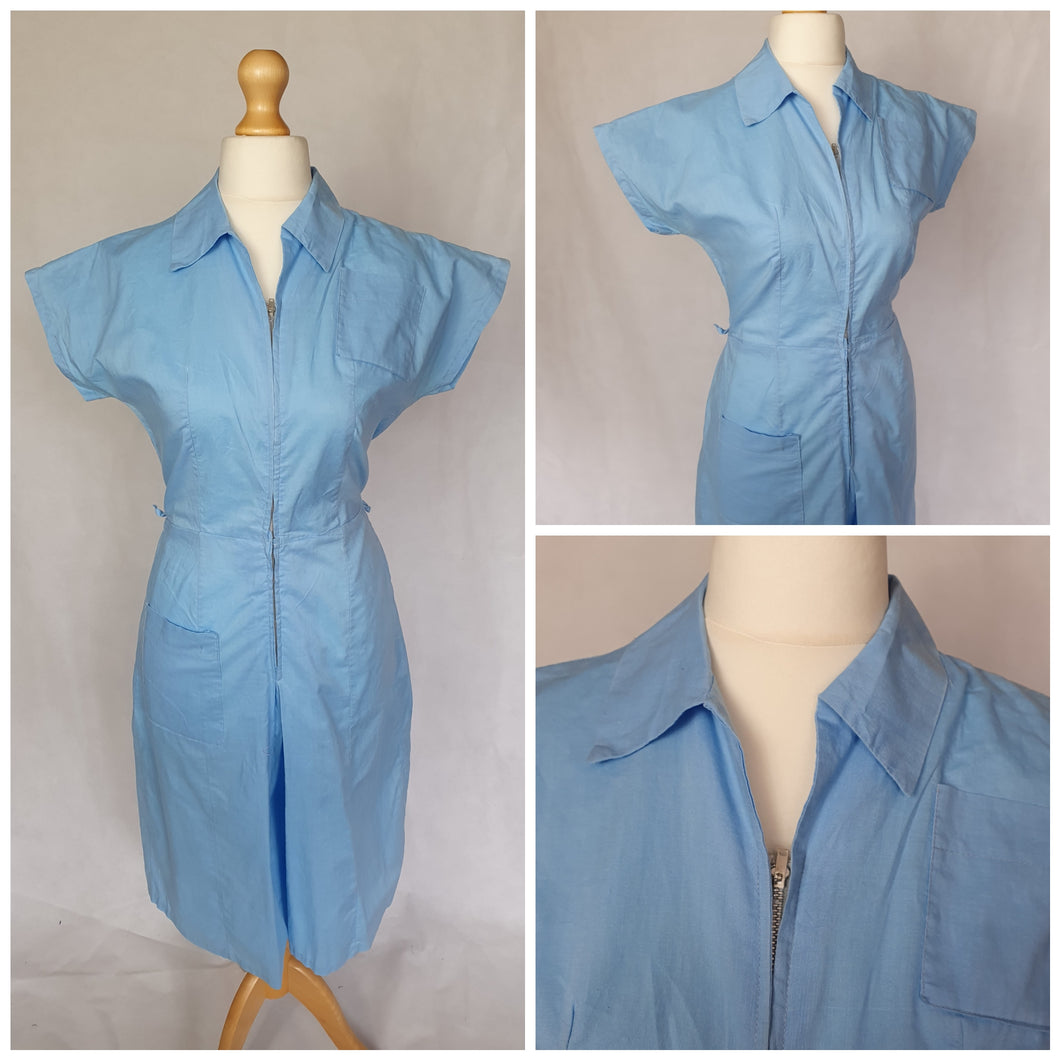 1940s RARE Homemade Pale Blue Zip Front Jumpsuit