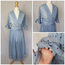Load image into Gallery viewer, 1950s Sheer Pale Blue Spotty Print Cotton Dress
